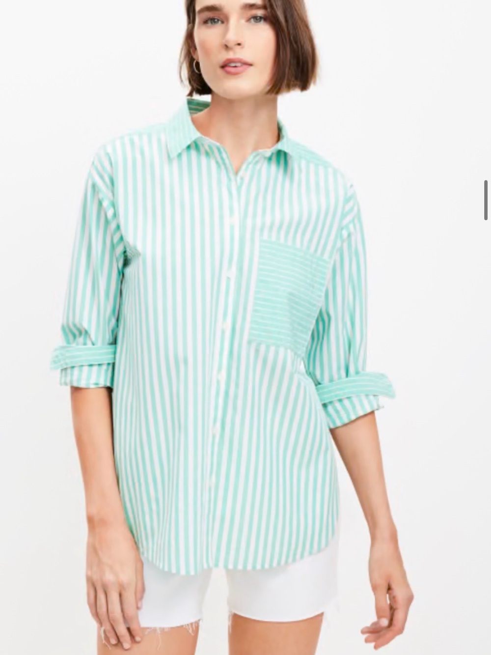 BNWT Loft Striped Poplin Everyday Oversized Pocket Shirt